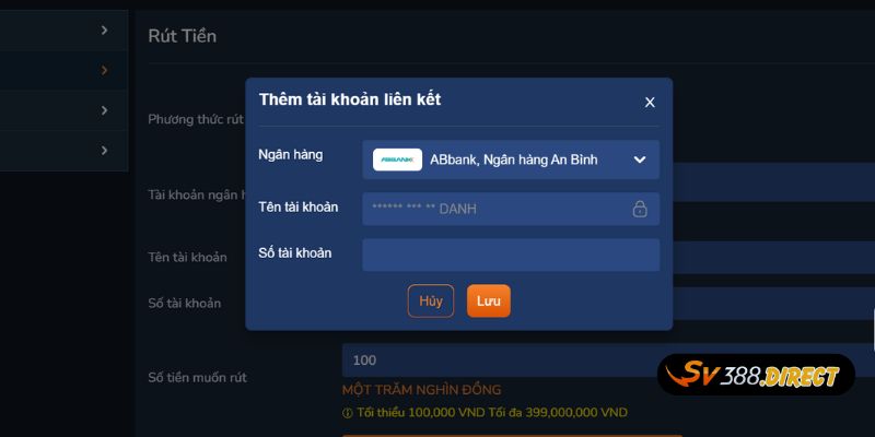 Rút Tiền 1 Form tạo tài khoản ngân hàng nhận thưởng